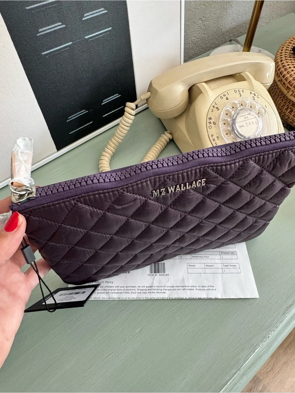 MZ Wallace Quilted Zip small Metro Pouch in Plum NEW - Picture 2 of 2